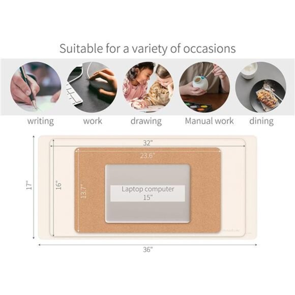 Dual-Sided Desk Pad, Natural Cork & PU Leather Mouse mats for Office and Home - Picture 6 of 8